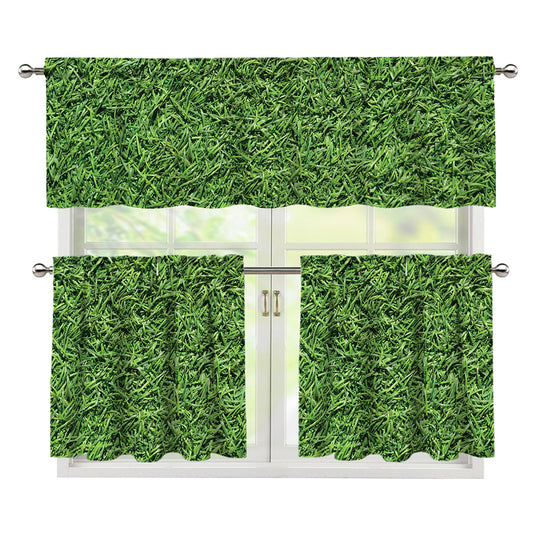 Golf Course Grass Print 3 Piece Kitchen Curtains