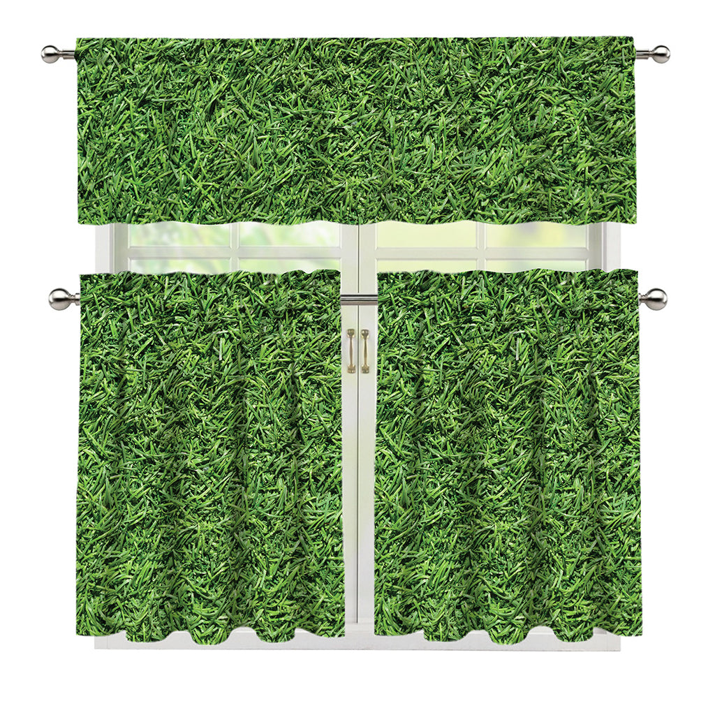 Golf Course Grass Print 3 Piece Kitchen Curtains