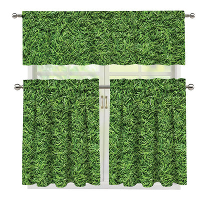 Golf Course Grass Print 3 Piece Kitchen Curtains