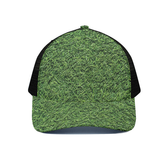 Golf Course Grass Print Black Mesh Trucker Cap