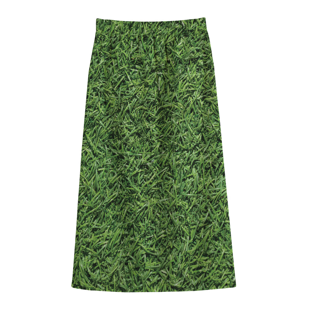 Golf Course Grass Print Cotton Front Slit Maxi Skirt