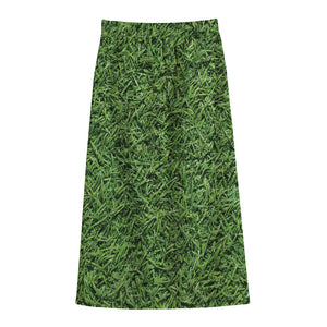 Golf Course Grass Print Cotton Front Slit Maxi Skirt