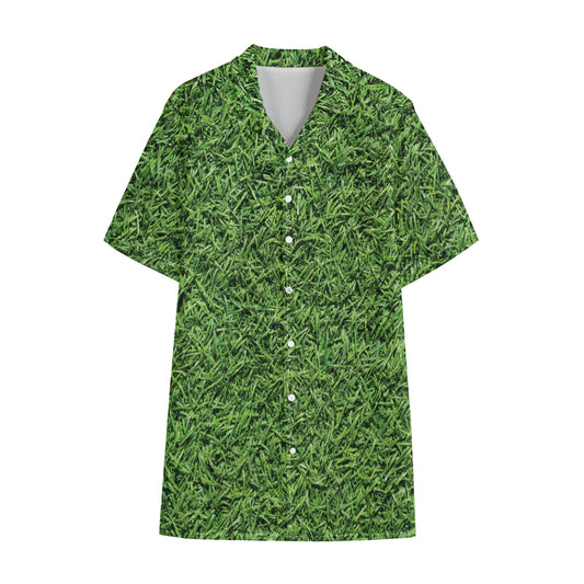 Golf Course Grass Print Cotton Hawaiian Shirt
