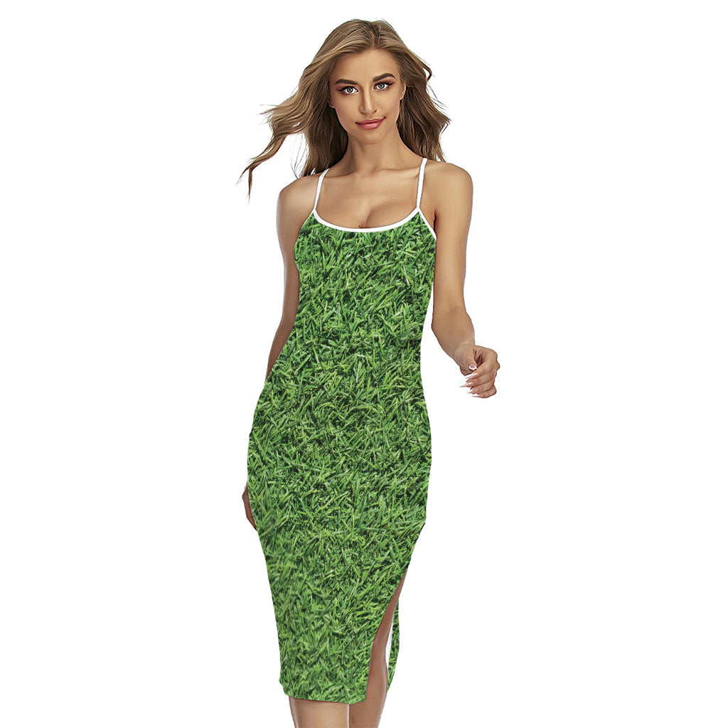 Golf Course Grass Print Cross Back Cami Dress