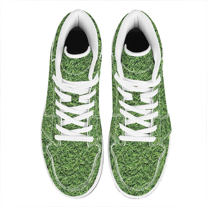 Golf Course Grass Print High Top Leather Sneakers