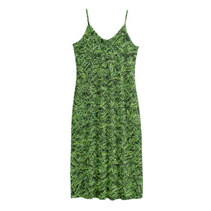 Golf Course Grass Print Jersey Midi Cami Dress