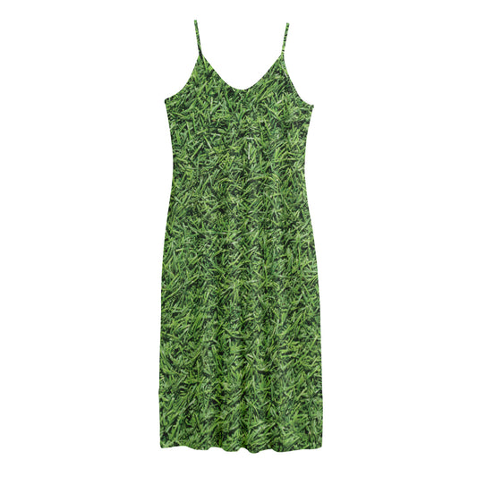 Golf Course Grass Print Jersey Midi Cami Dress