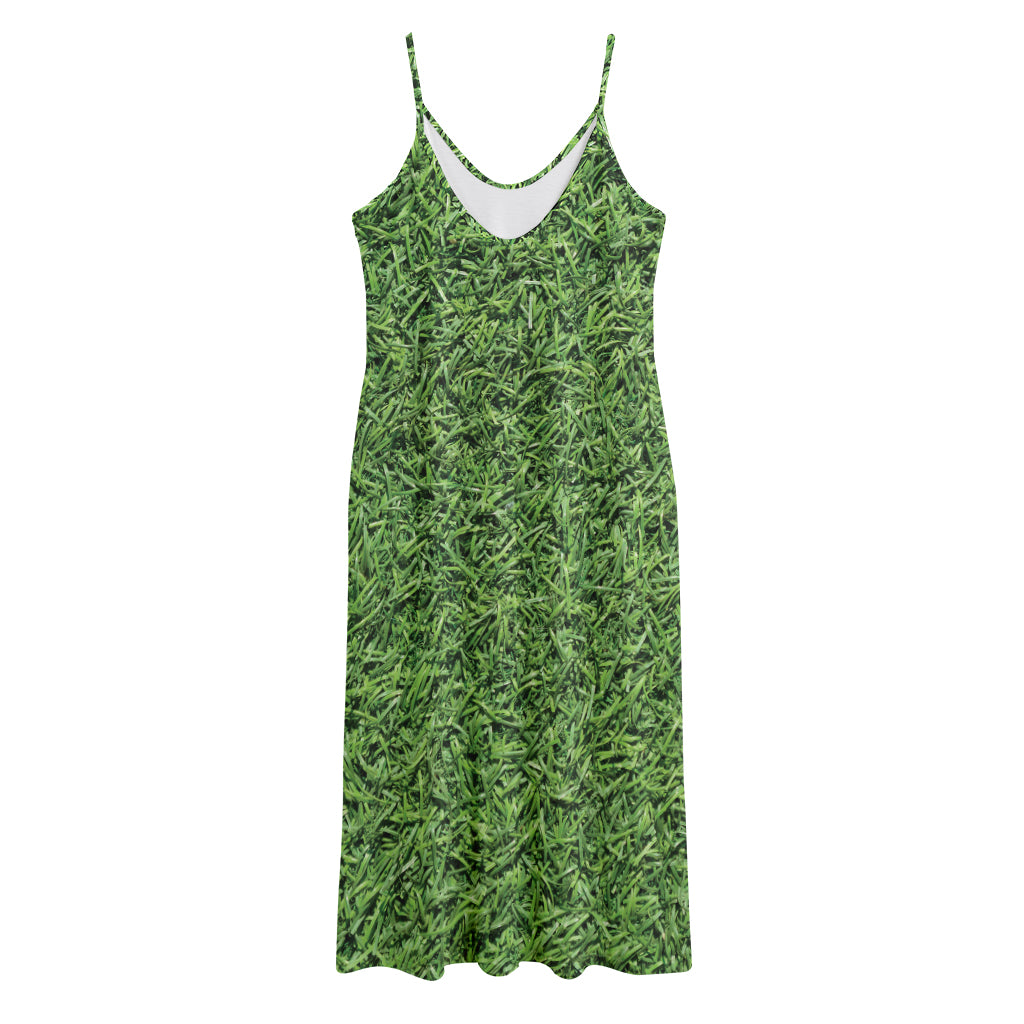 Golf Course Grass Print Jersey Midi Cami Dress
