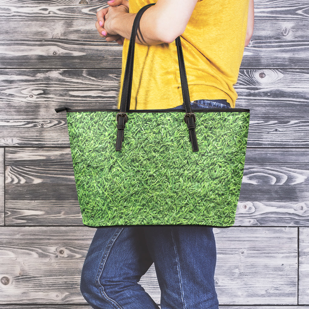 Golf Course Grass Print Leather Tote Bag