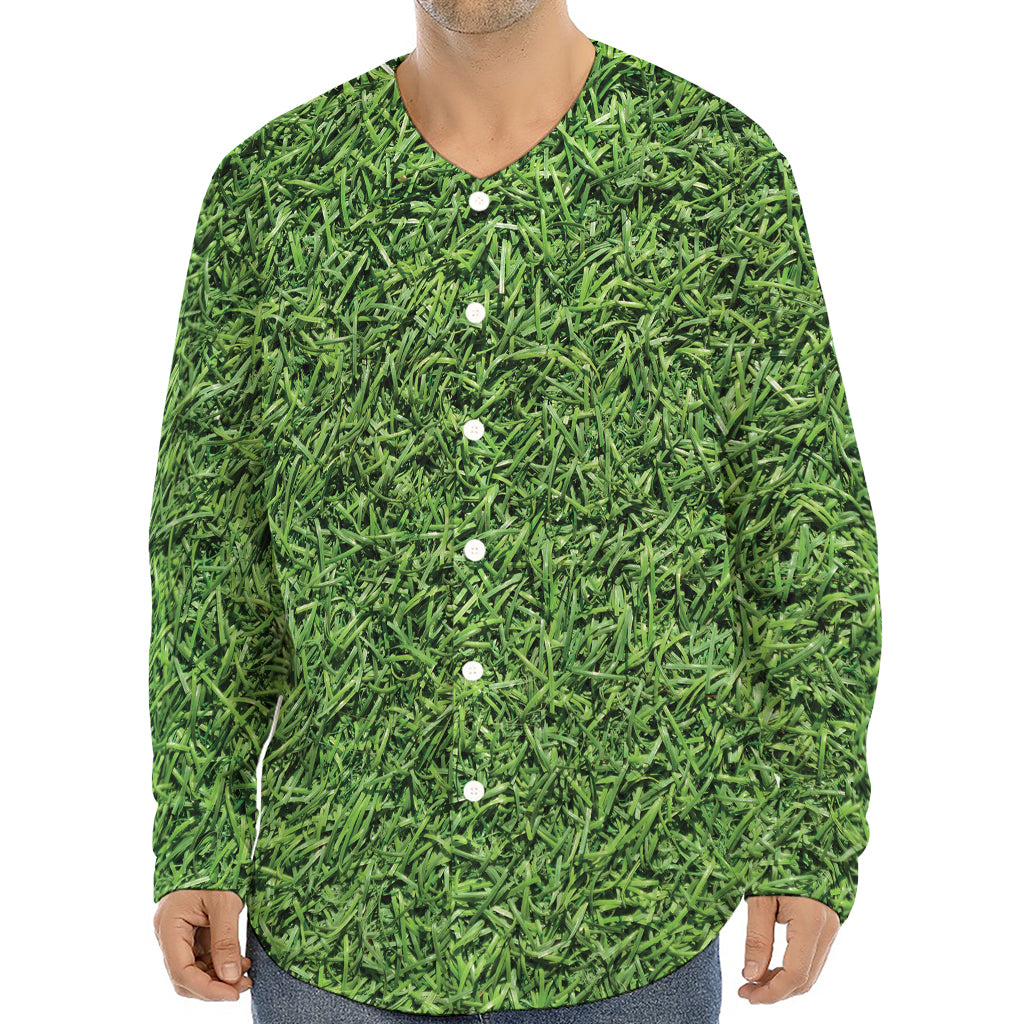 Golf Course Grass Print Long Sleeve Baseball Jersey