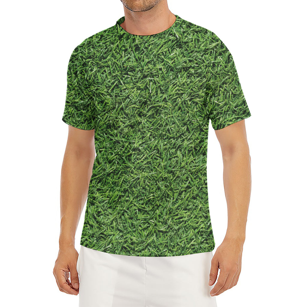 Golf Course Grass Print Men's Short Sleeve Rash Guard