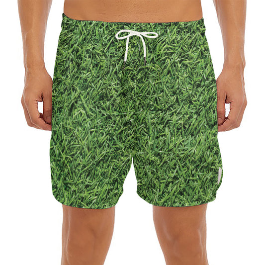Golf Course Grass Print Men's Split Running Shorts