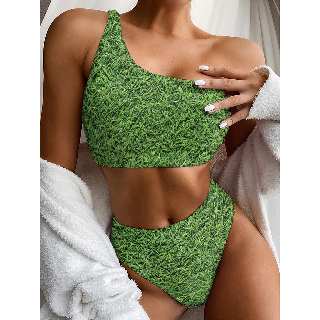 Golf Course Grass Print One Shoulder Bikini Top