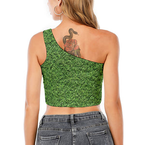 Golf Course Grass Print One Shoulder Crop Top