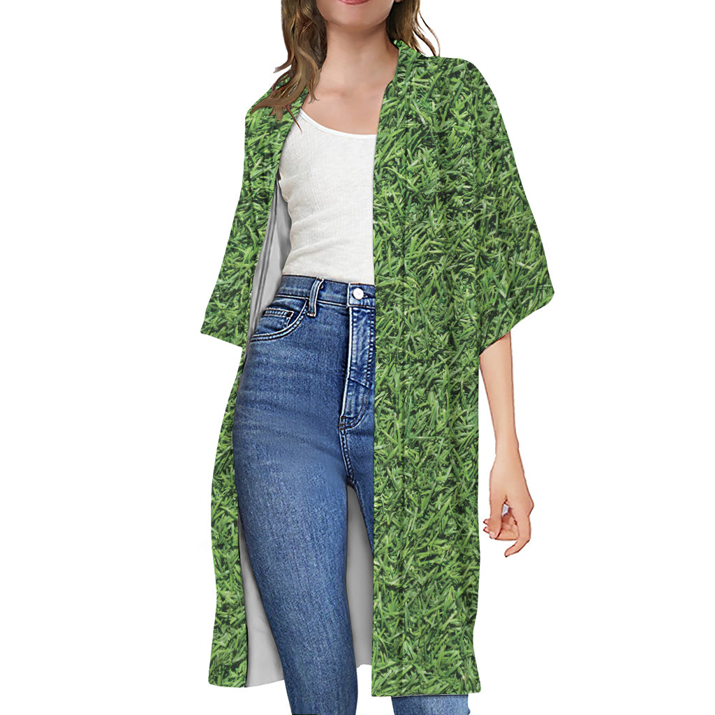 Golf Course Grass Print Open Front Beach Cover Up