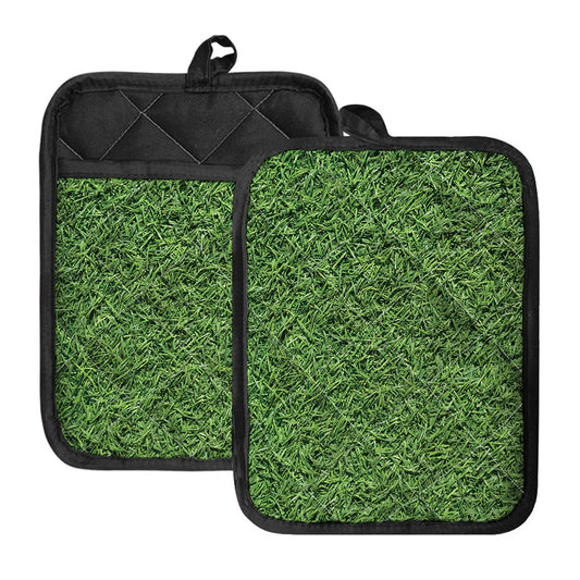 Golf Course Grass Print Pot Holders With Pocket