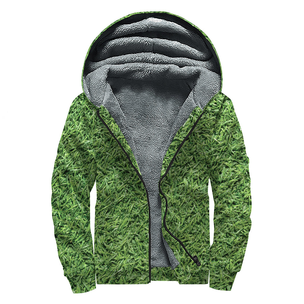 Golf Course Grass Print Sherpa Lined Zip Up Hoodie