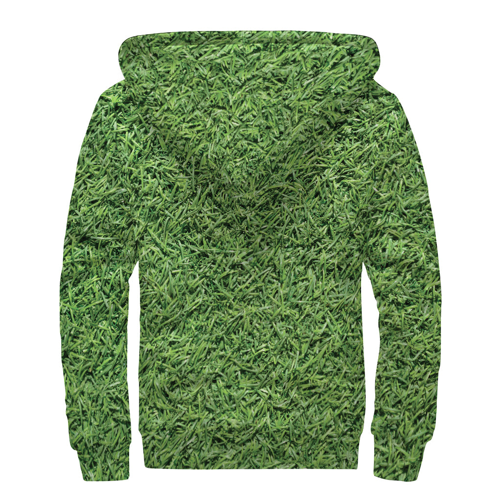 Golf Course Grass Print Sherpa Lined Zip Up Hoodie