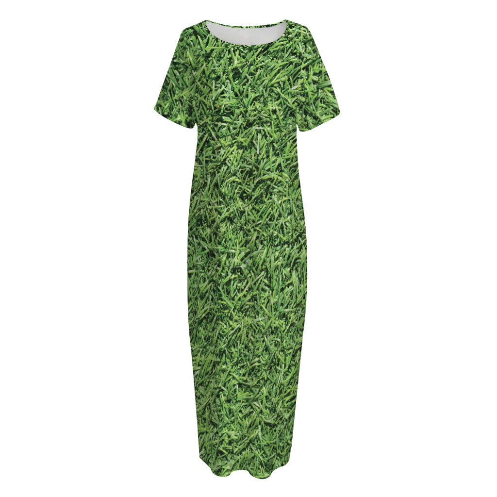 Golf Course Grass Print Short Sleeve Long Nightdress