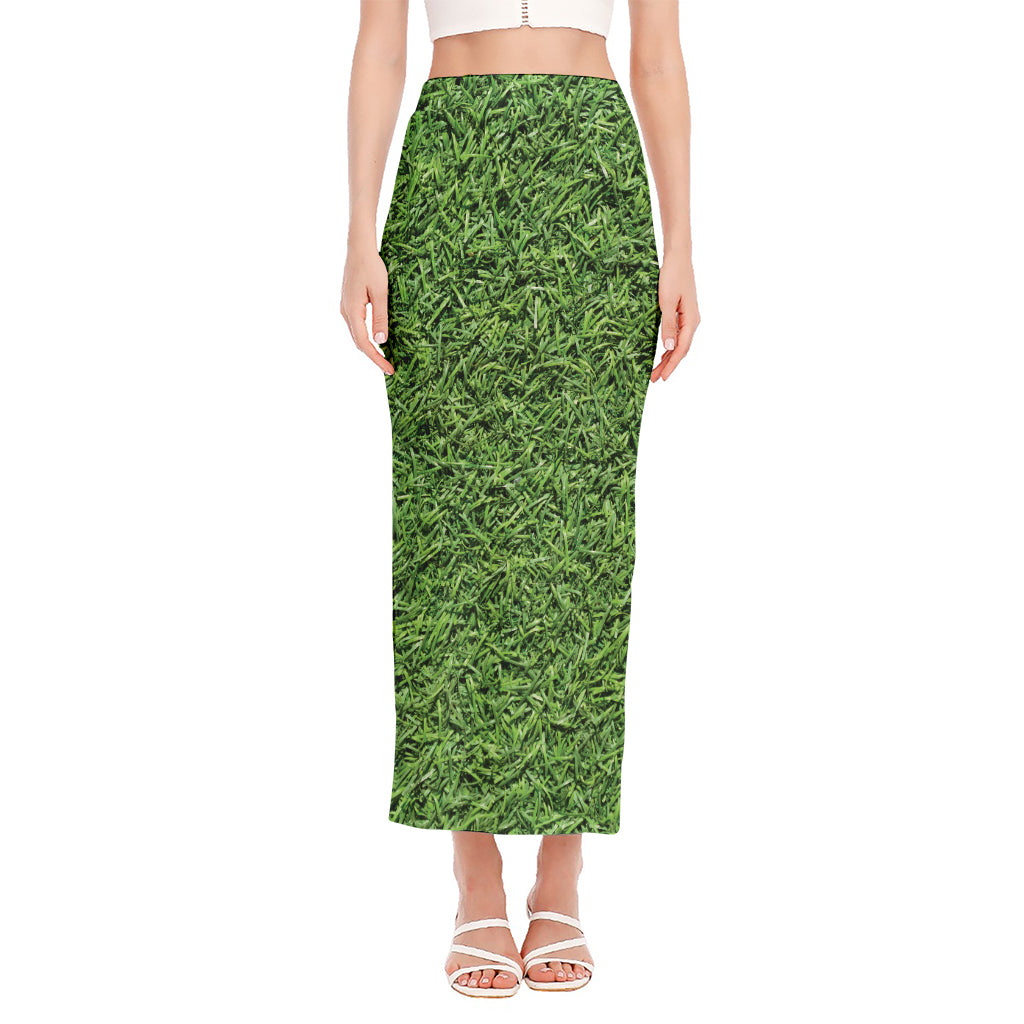 Golf Course Grass Print Side Slit Maxi Skirt