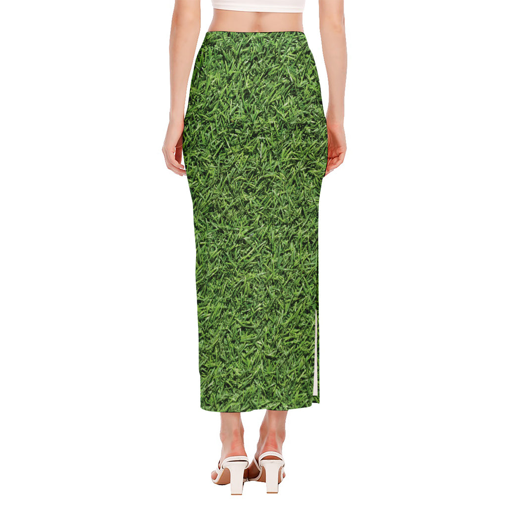 Golf Course Grass Print Side Slit Maxi Skirt