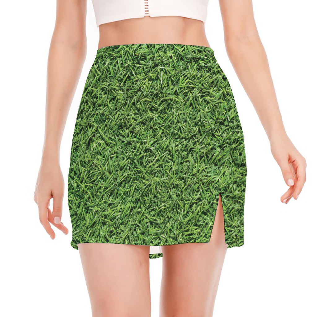 Golf Course Grass Print Side Slit Mini Skirt