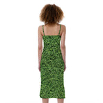 Golf Course Grass Print Slim Fit Midi Cami Dress