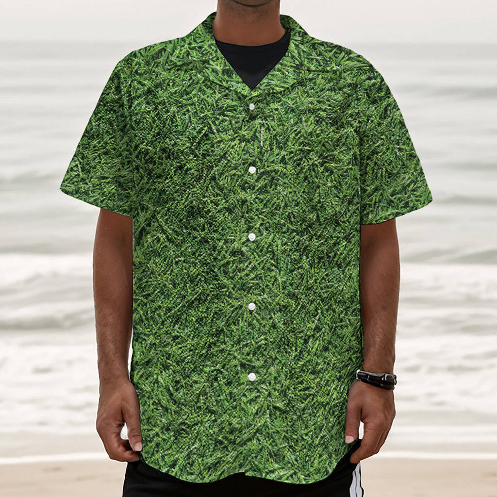 Golf Course Grass Print Textured Short Sleeve Shirt