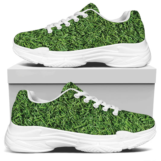 Golf Course Grass Print White Chunky Shoes
