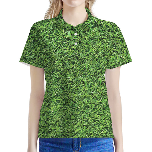 Golf Course Grass Print Women's Polo Shirt