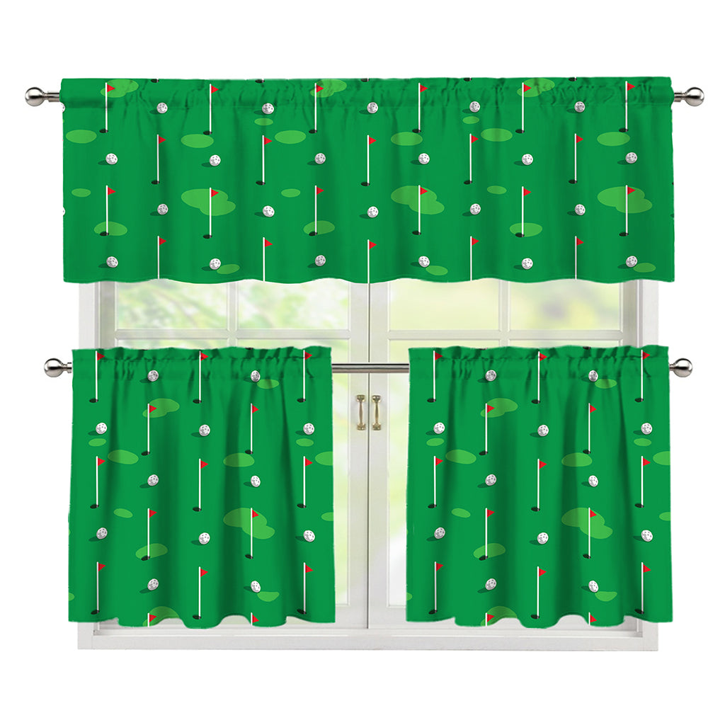 Golf Course Pattern Print 3 Piece Kitchen Curtains