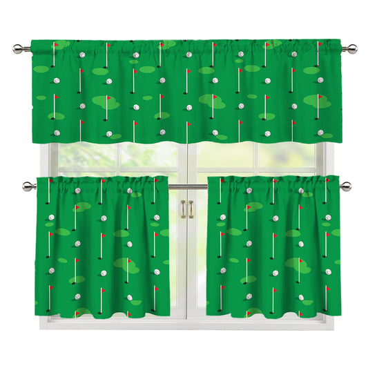 Golf Course Pattern Print 3 Piece Kitchen Curtains