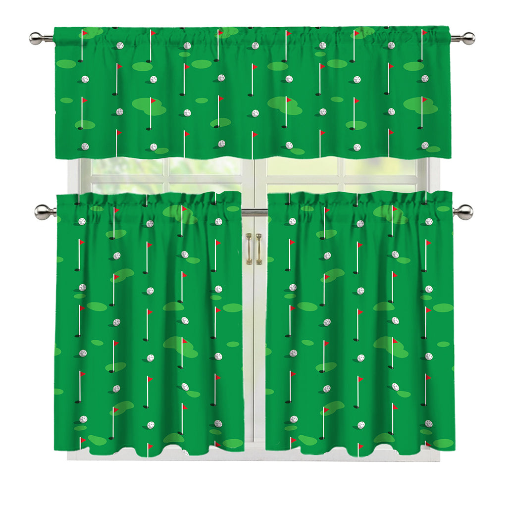 Golf Course Pattern Print 3 Piece Kitchen Curtains