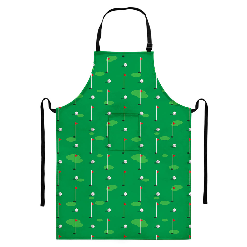 Golf Course Pattern Print Bib Apron With Pocket