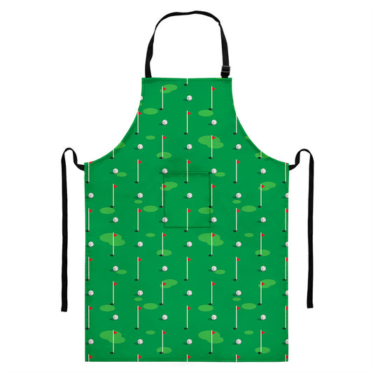 Golf Course Pattern Print Bib Apron With Pocket