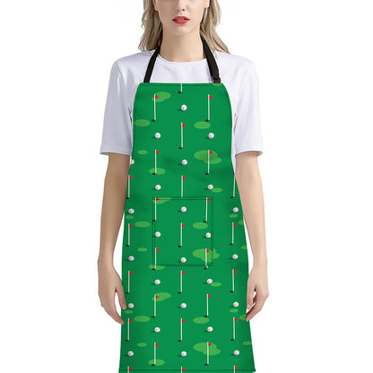 Golf Course Pattern Print Bib Apron With Pocket