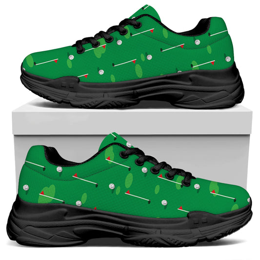 Golf Course Pattern Print Black Chunky Shoes