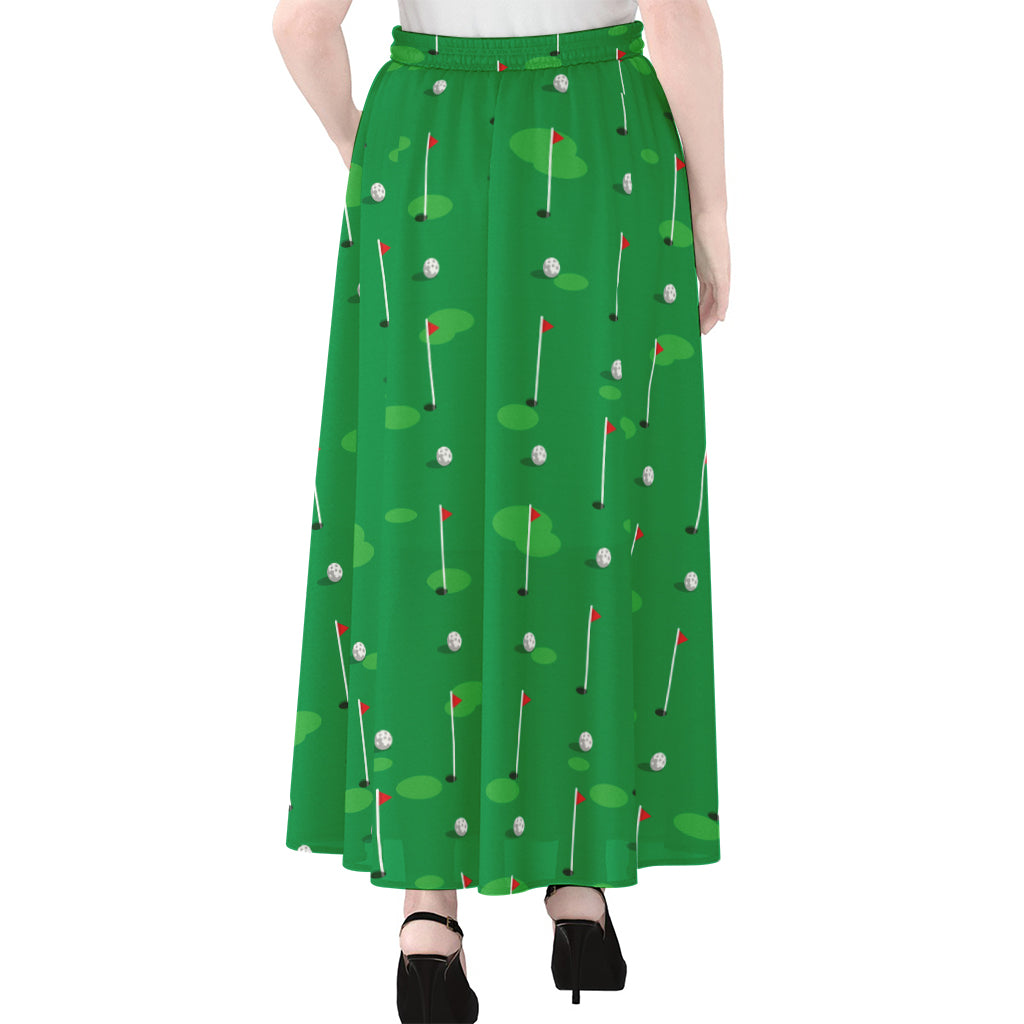 Golf Course Pattern Print Chiffon Maxi Skirt