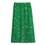 Golf Course Pattern Print Cotton Front Slit Maxi Skirt