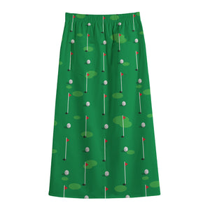 Golf Course Pattern Print Cotton Front Slit Maxi Skirt