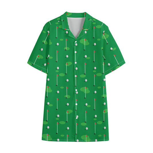 Golf Course Pattern Print Cotton Hawaiian Shirt