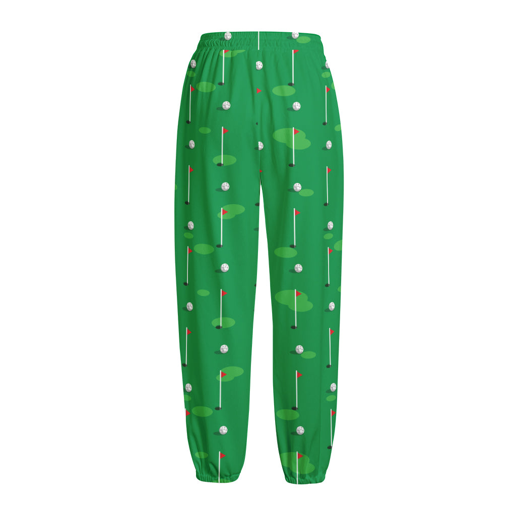 Golf Course Pattern Print Fleece Lined Knit Pants