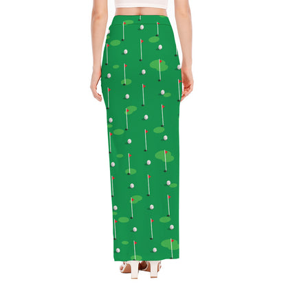 Golf Course Pattern Print High Slit Maxi Skirt