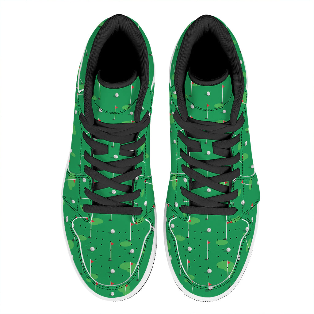 Golf Course Pattern Print High Top Leather Sneakers