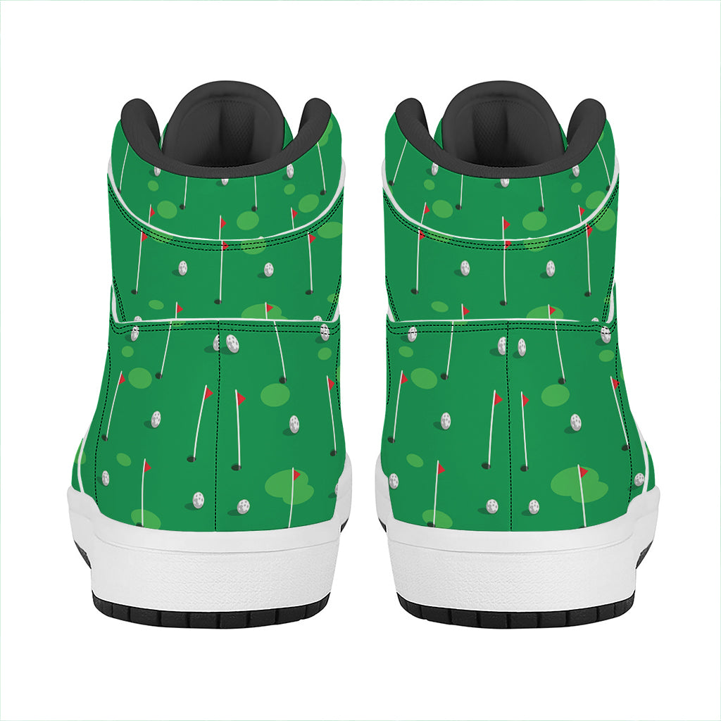 Golf Course Pattern Print High Top Leather Sneakers