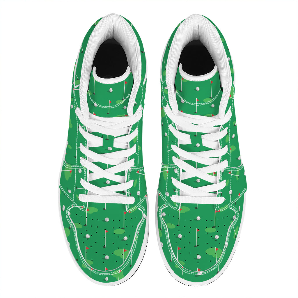 Golf Course Pattern Print High Top Leather Sneakers