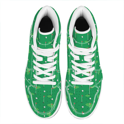 Golf Course Pattern Print High Top Leather Sneakers