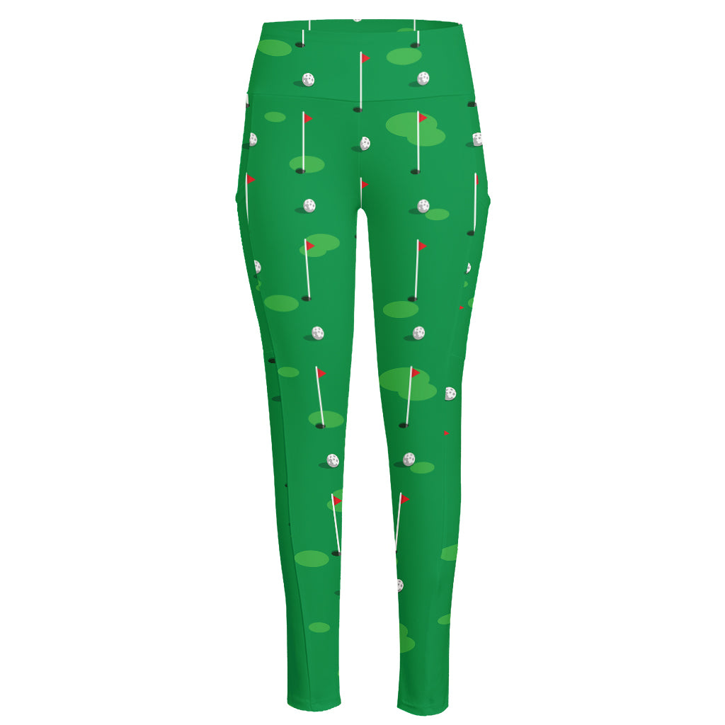 Golf Course Pattern Print High-Waisted Pocket Leggings