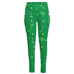 Golf Course Pattern Print High-Waisted Pocket Leggings