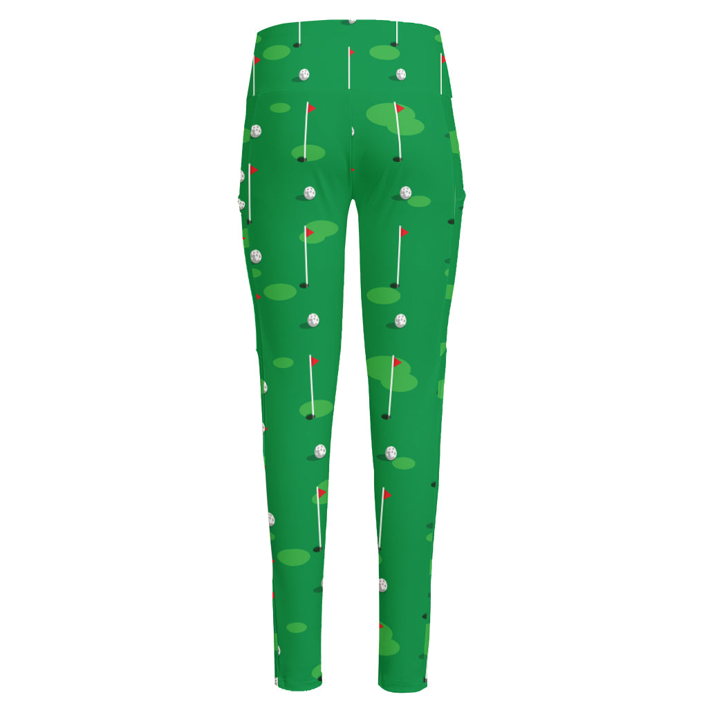 Golf Course Pattern Print High-Waisted Pocket Leggings